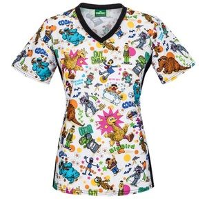 CHEROKEE Sesame Street Scrub Top For Women Size M